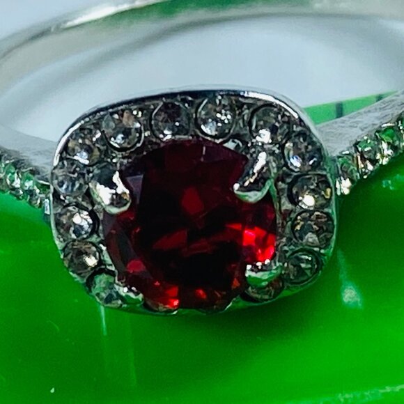 Fashion Ring Stone is Red Shade in Silver Color Band Rhinestone Accents size 9 - Picture 3 of 9